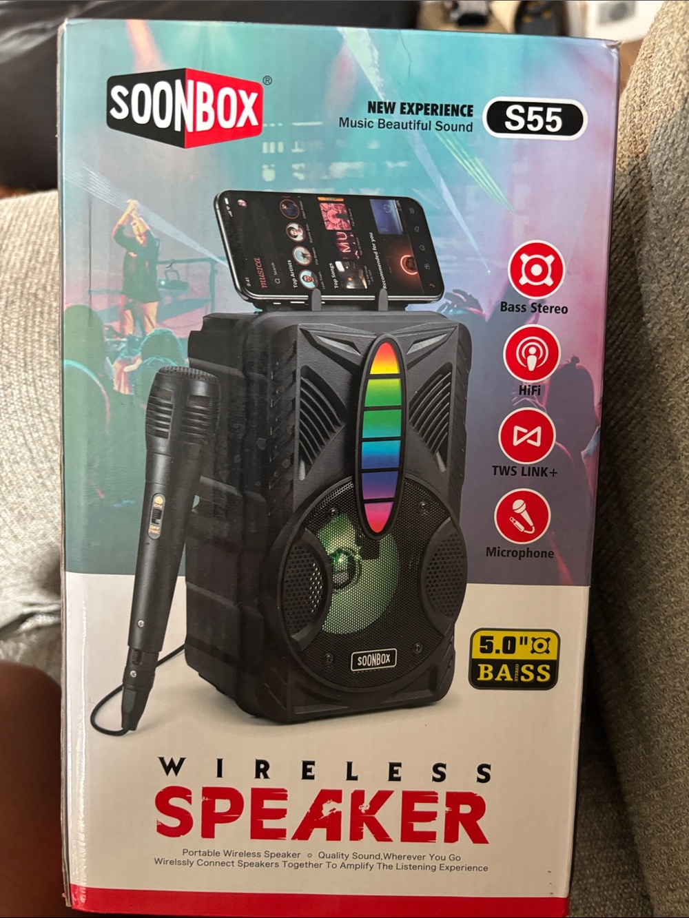 S55 Portable Wireless Speaker - Black with Multi-Color LED